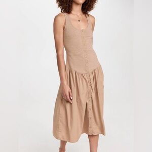 NATION LTD Button-Down Cotton Maxi Dress in Tan - Size XS
